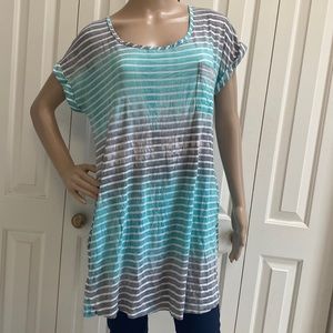 Blue Curl Beachwear Womens Large Cover up Long Shirt. stripes. Ombré. Pockets.